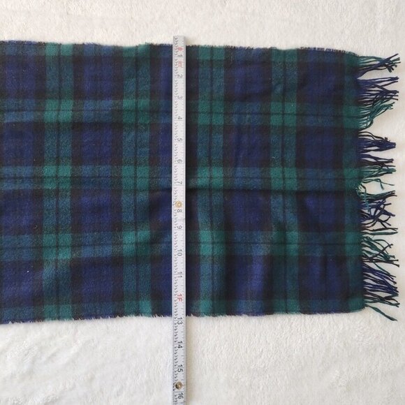 Vtg 90s Plaid Scarf Fringe Green Blue Men's Cozy Winter Preppy Check 12 x 60 - Picture 8 of 10
